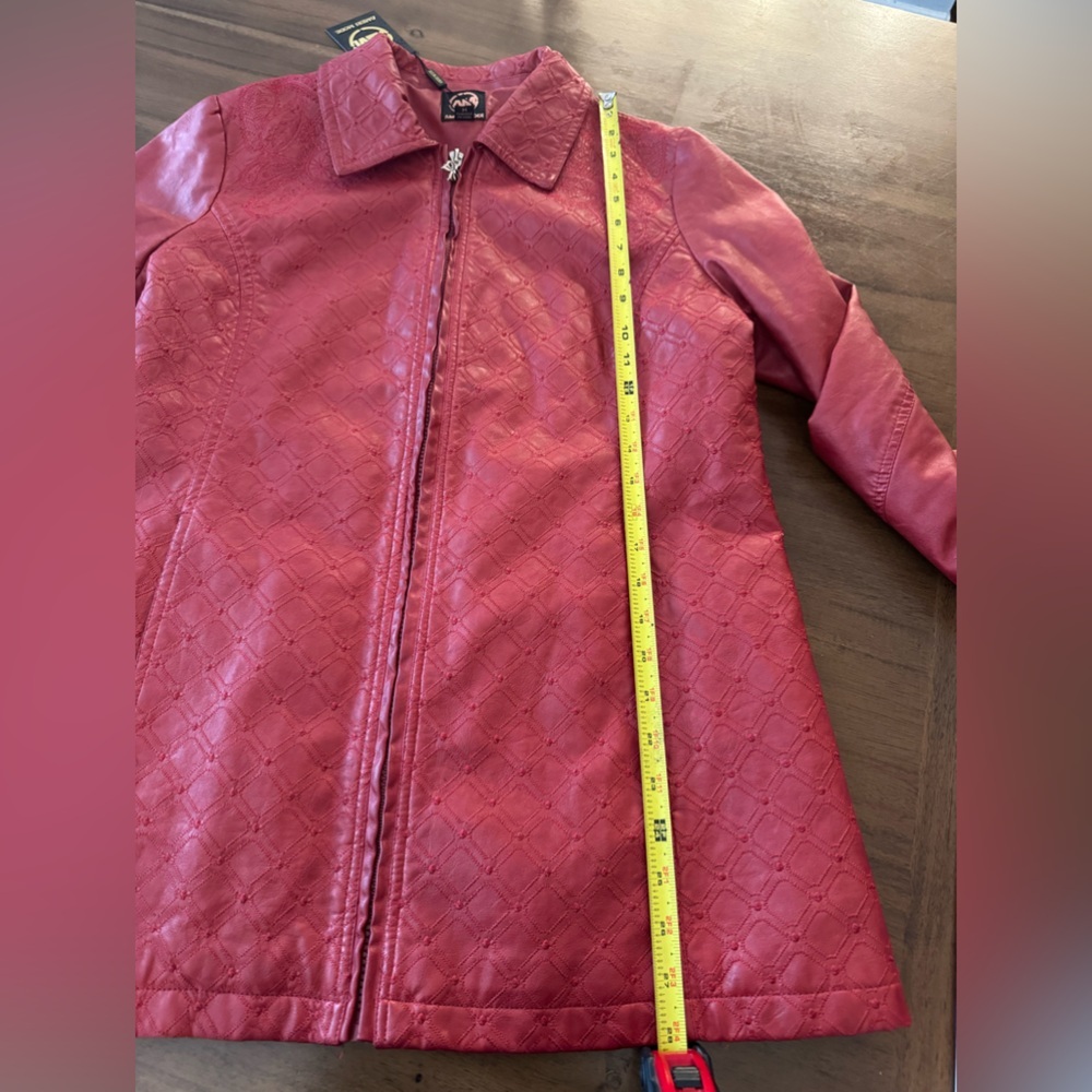 Ameri Mode Dark Red Faux Leather Jacket Nwt Size M - image 7